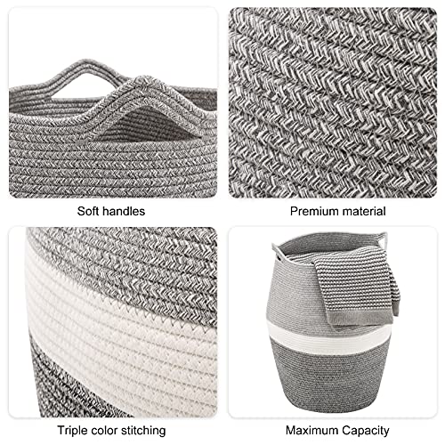 Cotton Rope Laundry Hamper by YOUDENOVA, 105L - Woven Collapsible Laundry Basket - Clothes Storage Basket for Blankets, Laundry Room Organizing, Bedroom Storage, Clothes Hamper – Dark Grey - color: Dark Grey