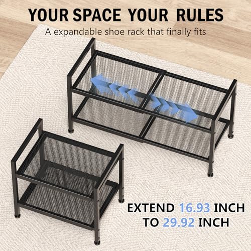2 Tier Shoe Rack, Expandable Shoe Rack for Closet, Adjustable Shoe Organizer for Entryway, Shoe Storage Organizer for Door Entrance, Garage, Bedroom - size: 2-Tier