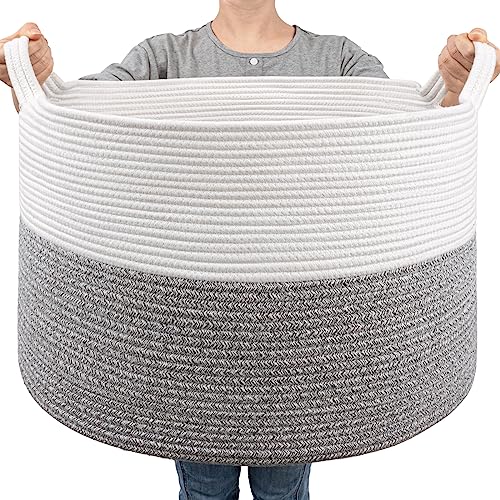 Goodpick Extra Large Rope Basket, 83L Blanket Basket Living Room, Baby Toy Storage, Woven Storage for Clothes, Big Toy Bin for Kids Organizer, 21.7 x 13.8 inches - color: Light Grey, size: 21.7x21.7x13.8 Inch (Pack of 1)