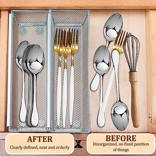 4PCS Drawer Organizer for Kitchen,Utensil Mesh Drawer Organizer with Interlocking Arm for Cosmetic,Flatware,Pen (9 * 3 * 2 Inches,Grey) - color: Grey(4PCS), size: 9*3*2 Inches