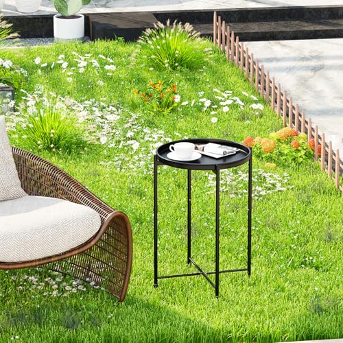 Garden 4 you Small Side Table, Mini Round End Table, Black Tray Table with Metal Frame, Modern Nightstand for Living Room, Bedroom, Patio, Small Space, 2pcs - color: Black, size: 2 PCS