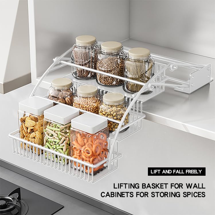 3-Tier Pull Down Spice Rack Organizer for Inside Cabinet Expandable Display Riser Shelf Seasoning Shelf (12.4IN/White) - size: 31.5 cm/12.4 in/White