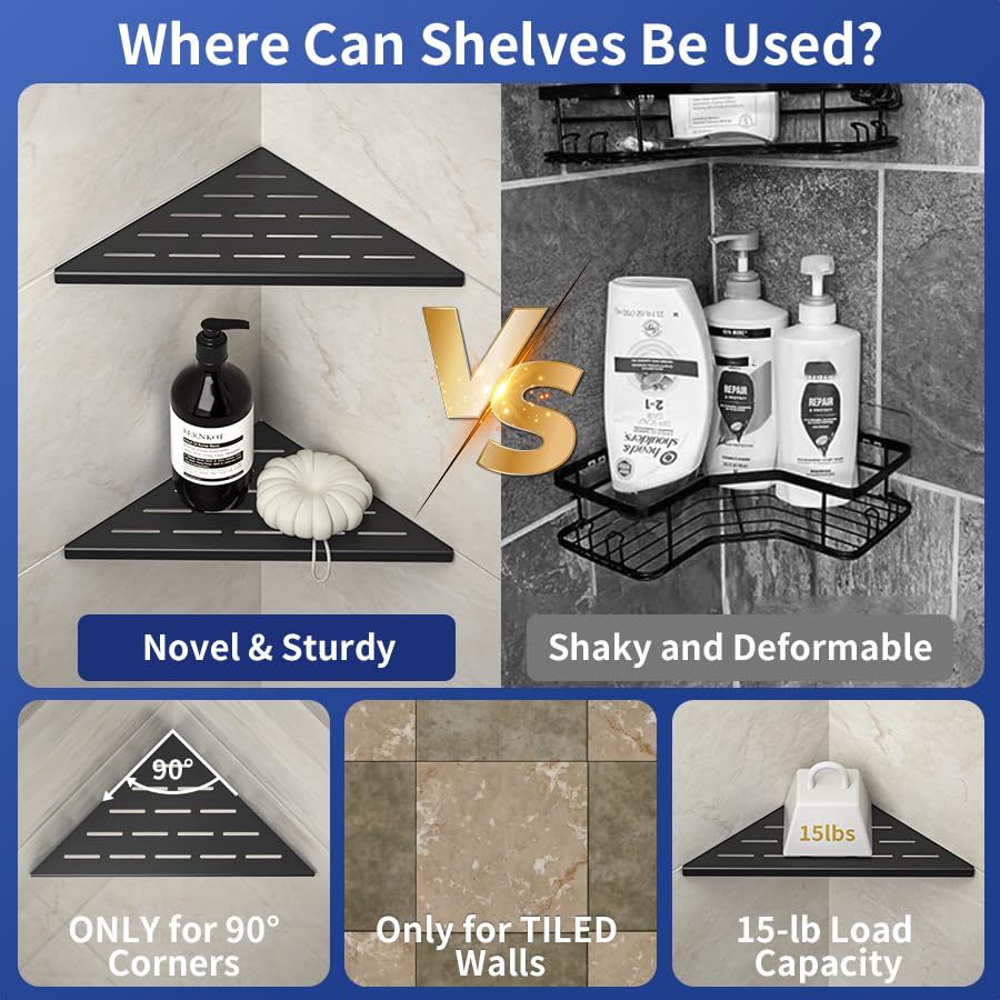 Corner Shower Shelf 10" Matte Black 304 Stainless Steel Slot Design Recessed Corner Shelves, Grout in Bathroom Shower Shelf for Tiled Wall, 2 Pack - color: Matte Black, size: 10"-2 Pack