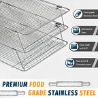 HIWARE Oven-Salf Collapsible Cooling Rack for Baking, 3 Tier 12”x 16.5”, Stainless Steel and Fit Half Sheet, Stackable Wire Cooling Racks for Cookie, Pizza, Cake