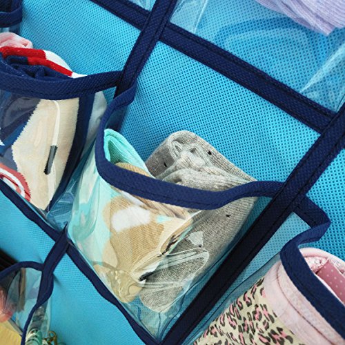 NIMES Hanging Closet Underwear Sock Jewelry Storage Over The Door Classroom Cell Phone Calculator Organizer 36 Clear Pockets (Blue) - color: Blue