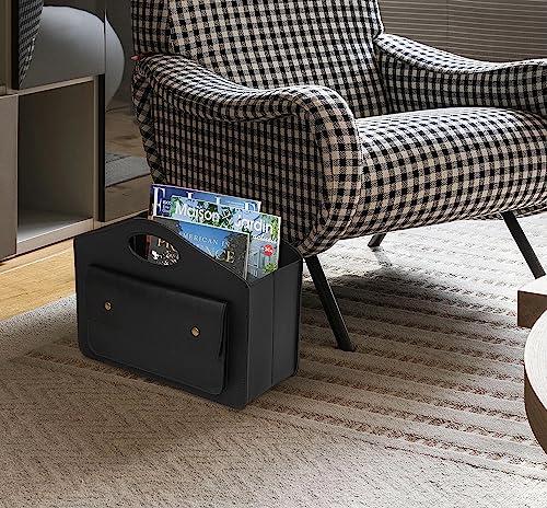 HofferRuffer Magazine Basket Holder, Foldable Magazine Rack, Document File Holder Organizer, File Folder, Newspaper Storage Bin Organizer for Home or Office (Black Magazine Basket) - color: Black Basket
