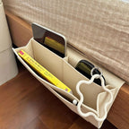 Bedside Storage Organizer with Pockets, Bedside Caddy, Table Cabinet Storage Organizer for TV Remote Control, Phones, Magazines, Tablets, Accessories, Living Room Office Chair Stowage Solution, Beige