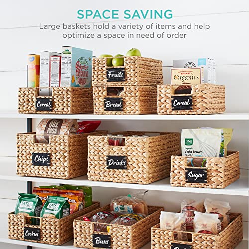 Best Choice Products Pantry Baskets Set of 2 16x12in Water Hyacinth Storage Baskets, Woven Wicker Kitchen Organizers with handles w/Chalkboard Label Chalk Marker - Natural - color: Natural, size: 12x16x8in