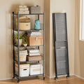 Folding Storage Shelves, Heavy Duty 5-Tier Metal Foldable Shelf Shelving Rack Organizer On Rolling Wheels in Kitchen Garage Apartment Pantry Basement No Assembly , 1100 LBS Capacity (Black, 5-Layer) - color: Black/5-tier