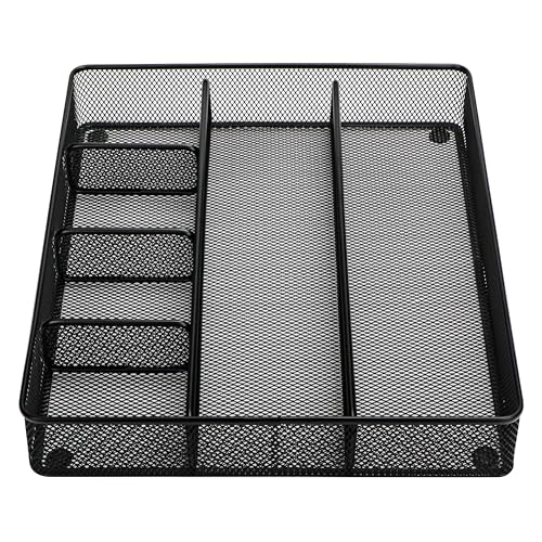 Annova Desk Top Organizer Tray for Office Organization - Metal Mesh - Storage Tray with Dividers for Pens, Desktop Accessories, Bathroom, Kitchen, Makeup and Office Supplies (Large, Black) - color: Black, size: Large