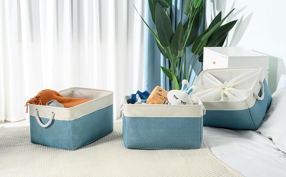 TheWarmHome Storage Baskets for Organizing - Extra Large 3 Pack 17x14x10 inch Storage Bins for Shelves Closet Nursery Bathroom Bedroom Baby Clothes Dog Toy Home Organization (White & Green) - color: White And Green, size: 3PCS/X Large -17.7Lx13.8Wx9.8H