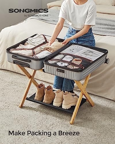 SONGMICS Luggage Rack, Bamboo Luggage Rack for Guest Room, Folding Suitcase Stand, for Hotel, Bedroom, Heavy-Duty, Holds up to 131 lb, Natural Beige URLR007N01 - color: Natural Beige, size: 1 Pack