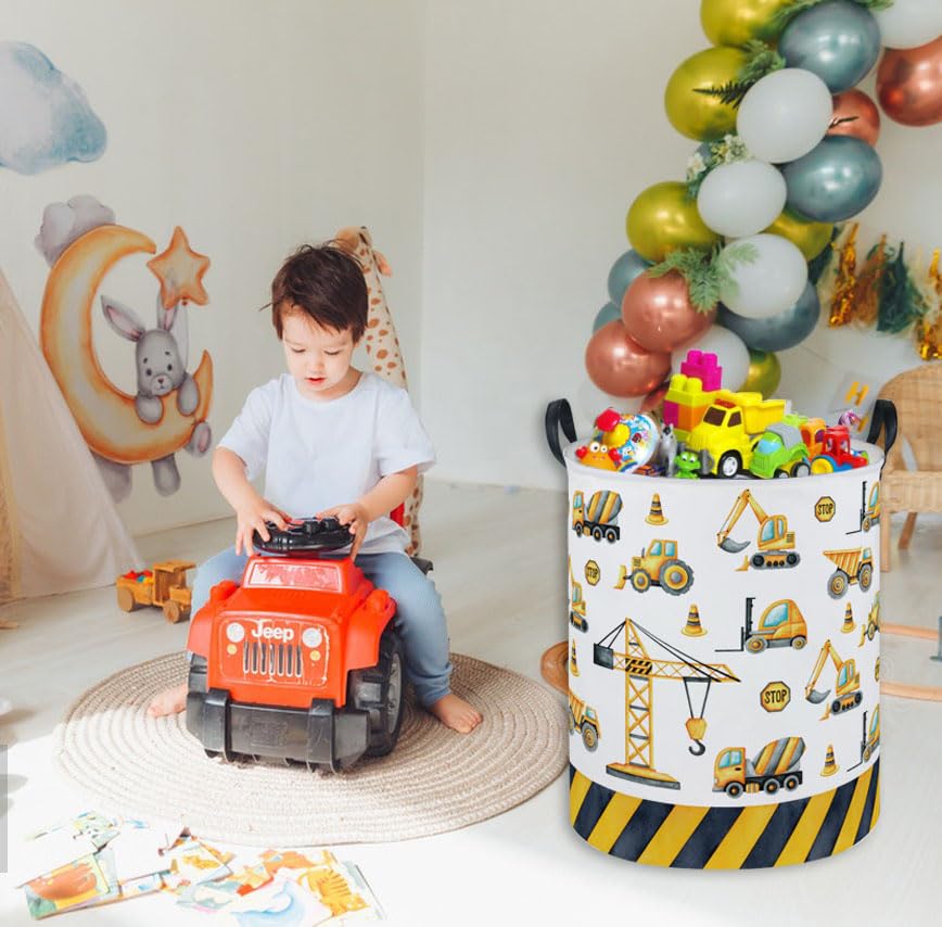 ESSME Kids Laundry Basket,Car Hamper Collapsible Canvas Waterproof Storage Bin for Boys, Nursery Hamper,Gift Baskets,toy bins(Engineering vehicle) - color: Engineering vehicle