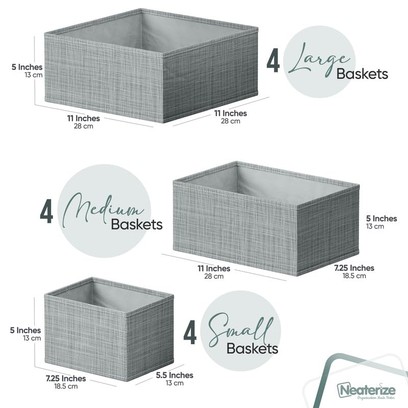 Drawer Organizer Clothes Set of 12 Grey - Dresser Organizer For Nursery, Bedroom, Closet - The Perfect Baby Clothes Organizer and Storage & General Nursery Organization or Dresser Drawer Organizers - color: Grey