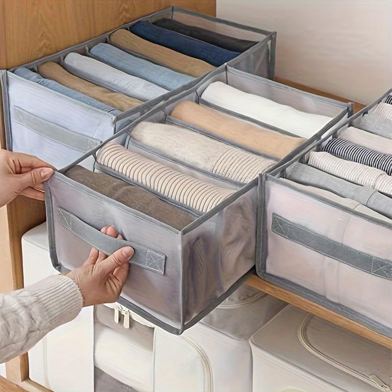 1pc Wardrobe Clothes Organizer with Handle 7 Grids Drawer Organizer Clothes for Jeans T-Shirts Washable Clothes Storage Organizer for Folded Clothes, used for in car storage
