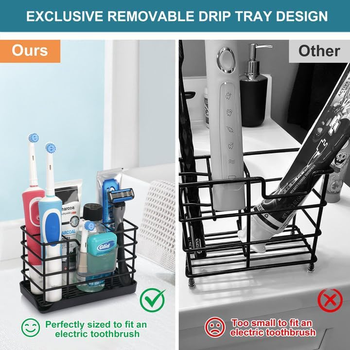 Toothbrush Holders for Bathrooms, Stainless Steel Bathroom Toothbrush Holder Kids Electric Tooth Brush Holder and Toothpaste Holder for Bathroom Accessories Organizer with Tray, Multi-Slots (Large) - size: Large