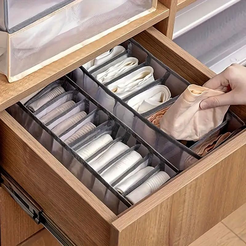 Socks Drawer Organizer Dividers, Foldable 11 Cell Drawer Organizers, Mesh Clothing Organizer Box for Socks Underwear,Black - color: Black