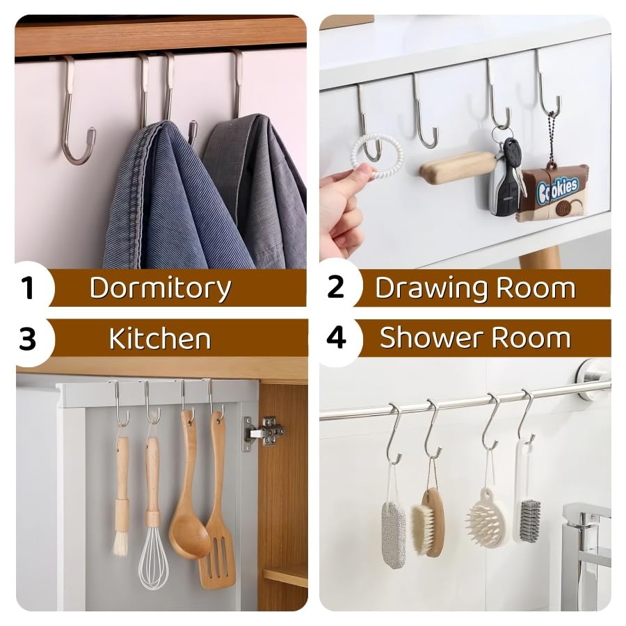 Over Cabinet Door Hook & Wardrobe Door Hook, Stainless Steel Hanging Hooks for Towels, Bags, Clothes – Bathroom Door Hooks for Towels, Kitchen Cabinet Hooks, Wardrobe Hooks, Dorm Room Hangers (2PCS)