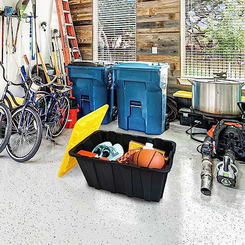 4 PACK X-Large Black & Yellow Storage Bins | Plastic Tote Organizing Container with Secure Latching Lids, Stackable, Extra Strength with Built in Handle | Black and Yellow Bins | 24.5" x 16.5" x 16.6" - size: X-LARGE - 24.5" x 16.5" x 16.6"