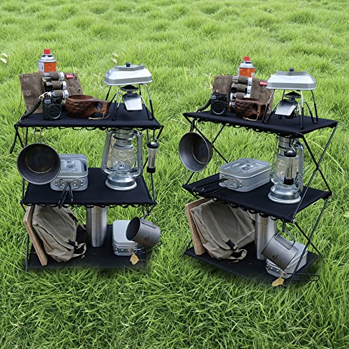 Folding Shelf Storage Rack, 3-Tier Storage Shelf Racks and Shelving Organizer for Kitchen Camping Picnic BBQ Indoor Outdoor