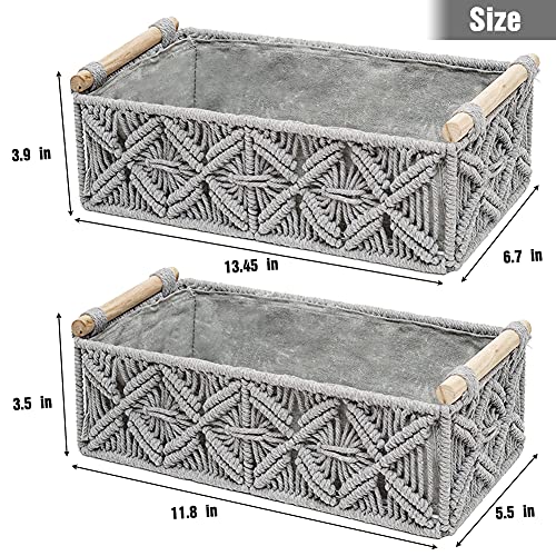 Macrame Storage Basket Boho Decor Baskets for Organizing Woven Decorative for Countertop Toilet Paper Basket for Tank Top for Home Decor Bedroom Nursery Livingroom Entryway (Set of 2,Grey) - color: grey