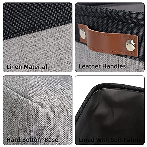 DULLEMELO Large Collapsible Storage Basket/Bin with Sturdy Leather Handles, Fabric Organizer Bin for Storage Clothes, Toys, Books, Office, Bedroom, Closet, Nursery & Laundry (Black&Gray) - color: Black&Gray, size: Large-17"x12"x15"