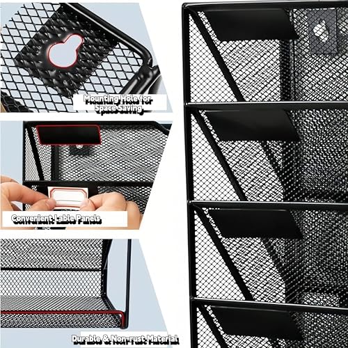3 Tier Wall File Organizer, A3 Office Hanging Magazine Holder, Desktop Vertical Mail Paper Folder Holder Rack, Home Office Organization and Storage, Black (A3,3 Tier,Black) - color: A3,3 Tier,black