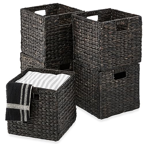 Best Choice Products 12x12in Pack of 5 Cube Storage Baskets, Water Hyacinth Multipurpose Collapsible Organizers, Handwoven Laundry Totes for Laundry, Living Room, Kids Room & Nursery - Black - color: Black, size: 12x12in
