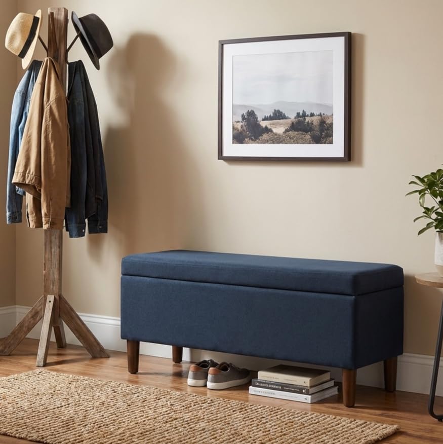 HomePop Malmo Decorative Storage Bench -Blue Velvet - color: Blue Velvet