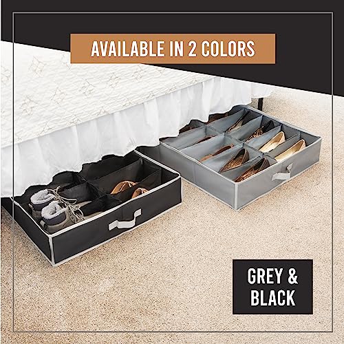 HOLDN' STORAGE Extra-Large Under Bed Shoe Storage Organizer - Underbed Storage Solution Fits Men's and Women's Shoes, High Heels, and Sneakers with Durable Vinyl Cover & Extra-Strong Zipper - Black - color: Black, style: Set of 1
