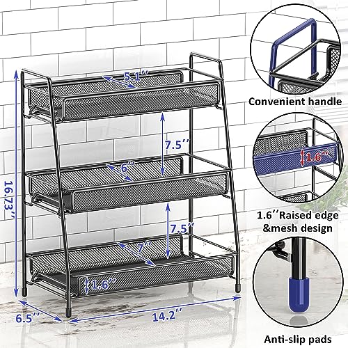 EKNITEY Bathroom Countertop Organizer Rack - 3 Tier Counter Spice Rack Metal Makeup Rack Small Perfume Vanity Organizer for Sink/Bedroom/Living room/Kitchen/Office - color: Black
