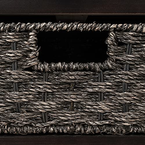 Fully Assembled Solid Acacia Wood Storage Bench - Shoe Organizer with 2 Drawers, Removable Basket & Padded Cushion, Rustic Entryway Bench (Espresso) - color: Espresso