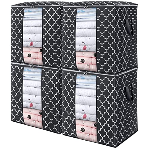 WISELIFE Storage Bags 4 Pack/100L Large Blanket Clothes Organization and Storage Containers for Comforters,Bedding, Foldable Organizer with Reinforced Handle, Clear Window, Sturdy Zippers,Black - color: Black, size: 4x 100L