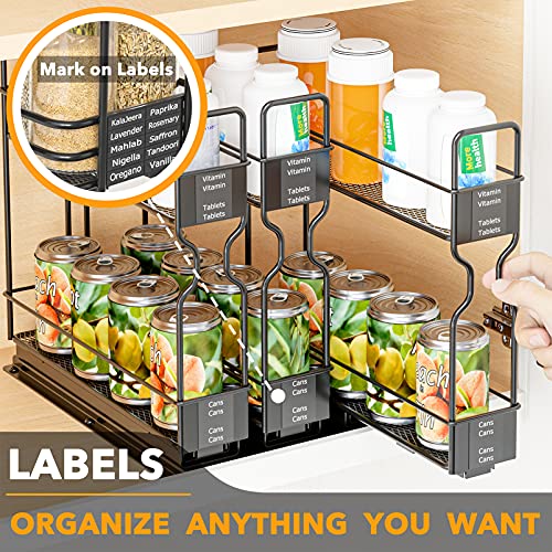 SpaceAid Pull Out Spice Rack Organizer for Cabinet, Heavy Duty Slide Out Seasoning Kitchen Organizer, Cabinet Organizer, with Labels, 7.7" W x10.75 D x10 H, 3 Drawers 2-Tier - style: Three 2"W Drawers, 2-Tier