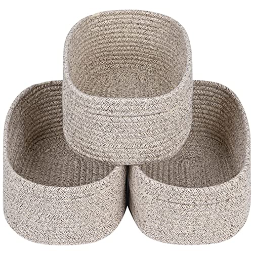 CubesLand Rectangle Organization/Storage Basket, Natural Cotton Rope Woven Baskets for Organizing, Small Basket for Kids, Baby Nursery, Cat Dog Toy Baskets, Organizer Bins for Shelves 3Pc Light Brown - color: Light Brown, size: 3pcs-Small Basket