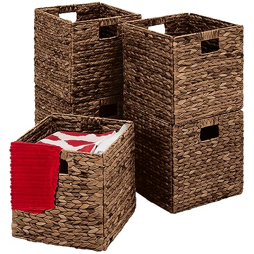 Best Choice Products 13x13in Pack of 5 Cube Storage Baskets, Water Hyacinth Multipurpose Collapsible Organizers, Handwoven Laundry Totes for Laundry, Living Room, Kids Room & Nursery - Brown - color: Brown, size: 13x13in