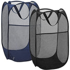 2 Laundry Baskets, pop-up Laundry Baskets, Foldable mesh Laundry Baskets (Each with 2 Reinforced Handles)…, Blue - color: 2 Black + Blue