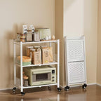 Folding Storage Shelves, 3-Tier Metal Foldable Shelf Shelving Rack Organizer On Rolling Wheels in Kitchen Warehouse Patio Pantry Basement Collapsible Shelves No Assembly (White, 3-Layer) - color: White/3-tier
