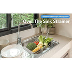 Adjustable Dish Drying Rack with Stainless Steel Drain Basket Over-The-Sink - Portable & Telescopic Space-Saving Solution for Fruit Vegetable