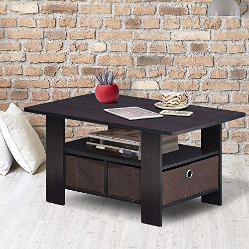 Furinno Andrey Coffee Table with Bin Drawer, Dark Walnut - color: Dark Walnut, style: 2 Bin