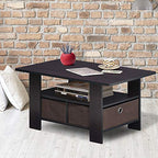 Furinno Andrey Coffee Table with Bin Drawer, Dark Walnut - color: Dark Walnut, style: 2 Bin