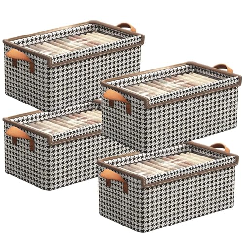 4PCS Foldable Storage Box with Lid - Extra Large Fabric Closet Organizer for Clothes, 18.5x11x7.9 Inch Canvas Bin, Collapsible Design for Bedroom, Shelf, Closet, Underbed (Black & White)