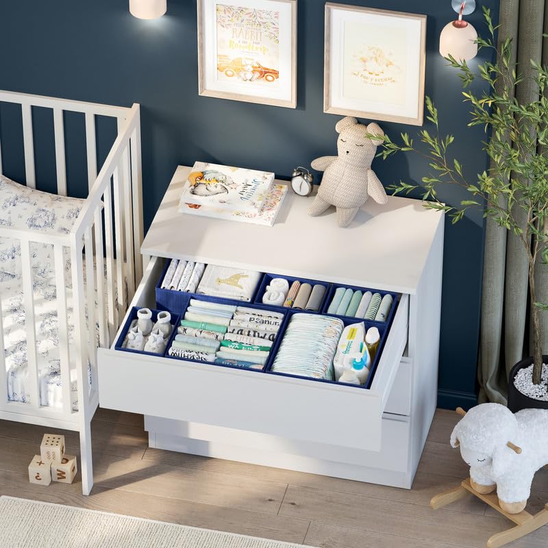 Drawer Organizer Clothes Set of 12 Navy - Dresser Organizer For Nursery, Bedroom, Closet - Perfect Baby Clothes Organizer and Storage & General Nursery Organization or Dresser Drawer Organizers - color: Navy