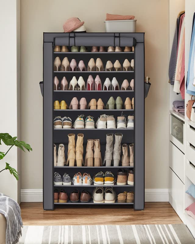 SONGMICS 10-Tier Shoe Rack, Shoe Storage Cabinet with Dustproof Cover, Free-Standing Shoe Storage Organizer for Closet, Entryway, Hold 40-50 Pairs of Shoes, for Sneakers, High Heels, Gray URXJ36G - color: Grey, size: 10 Tiers (33.1"W)