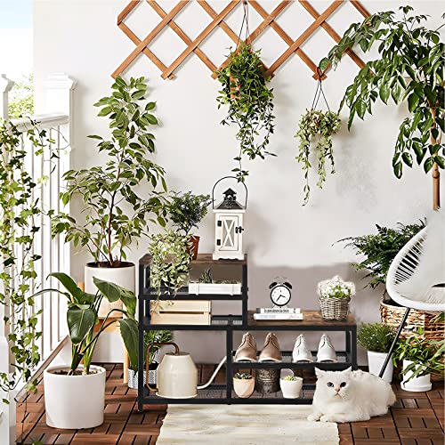 Shoe Rack Bench Shoe Storage Organizer with Seat, 5-Tier Industrial Free Standing Shoe Rack for Entryway, Narrow Shoe Rack Organizer Shelves for High Heels, Entryways, Hallways, Closets,Brown - size: 5 Tier-brown