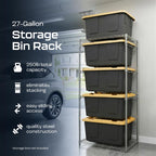 MonsterRAX 5-Tier Side-Load Heavy Duty Garage Slide Bin Storage Rack for 27-Gallon Totes. Industrial metal organization, 250lb capacity, NSF Certified. (Bins not included) (Black) (Silver) - color: Silver