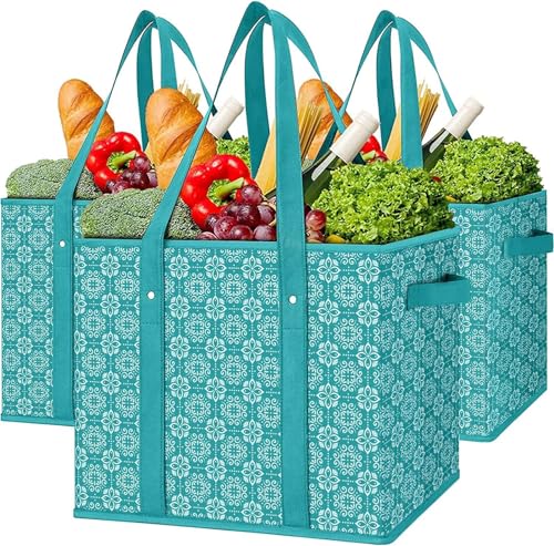 WISELIFE Reusable Grocery Bags [3 Pack],Large Grocery Tote Bag Water Resistant Shopping Bags Foldable Grocery Bag for Clothes,Shoes and Picnic,Green - color: Green, size: 3 PCS