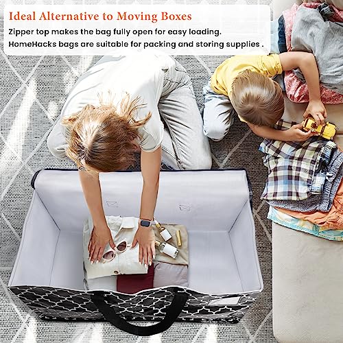 HomeHacks Heavy Duty Moving Bags with Tag Pockets, Collapsible Storage Totes for Moving, Camping & Travel -Foldable Packing Boxes, Zipper Handles, Black（6 Packs, 88L） - size: 88L