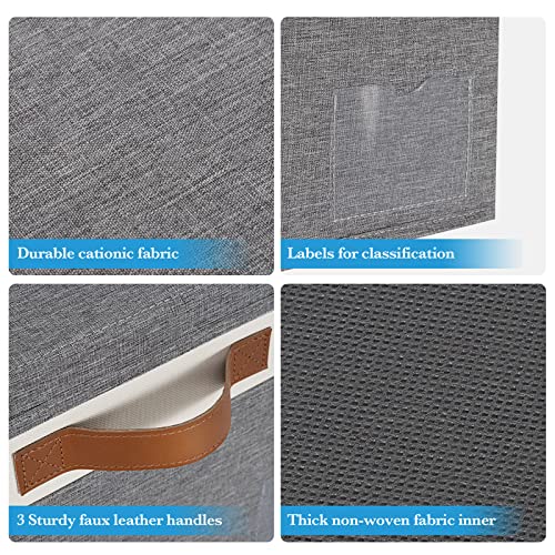 Large Storage Bins with Lids, Foldable Fabric Storage Baskets with Lids, Sturdy Storage Boxes with Labels and 3 PU Handles for Closet Home Bedroom Office (26L, 3 Packs, Grey&White) - color: Grey with White, size: Large-3pcs