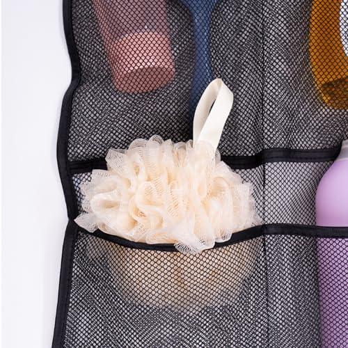 S&T INC. Shower Organizer, Shower Caddy or Bathroom Organizer with Quick Drying Mesh, 7 Pockets to Hold Shampoo, Soap, Loofah, and Cruise Ship Essentials, 14 Inch by 30 Inch, Black, 1 Pack - style: 1 Pack-Black